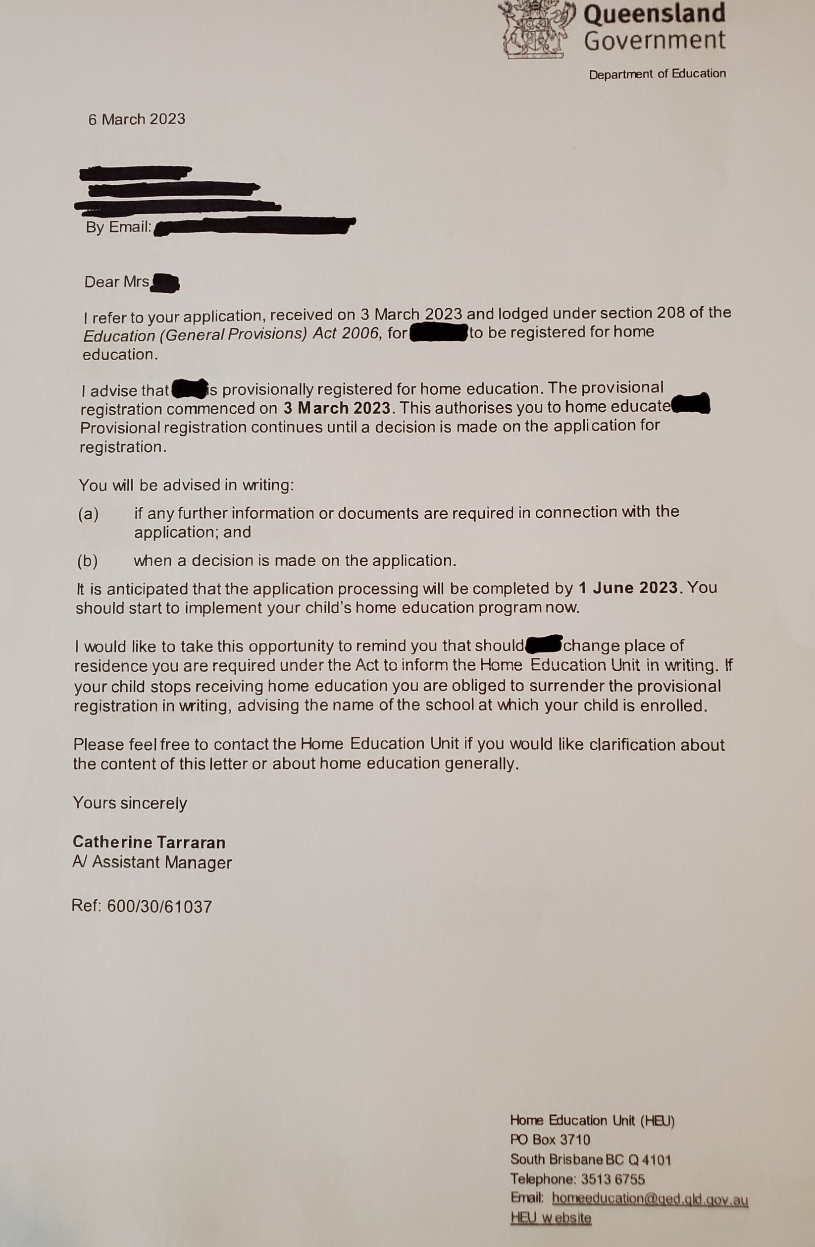 Provisional homeschool approval